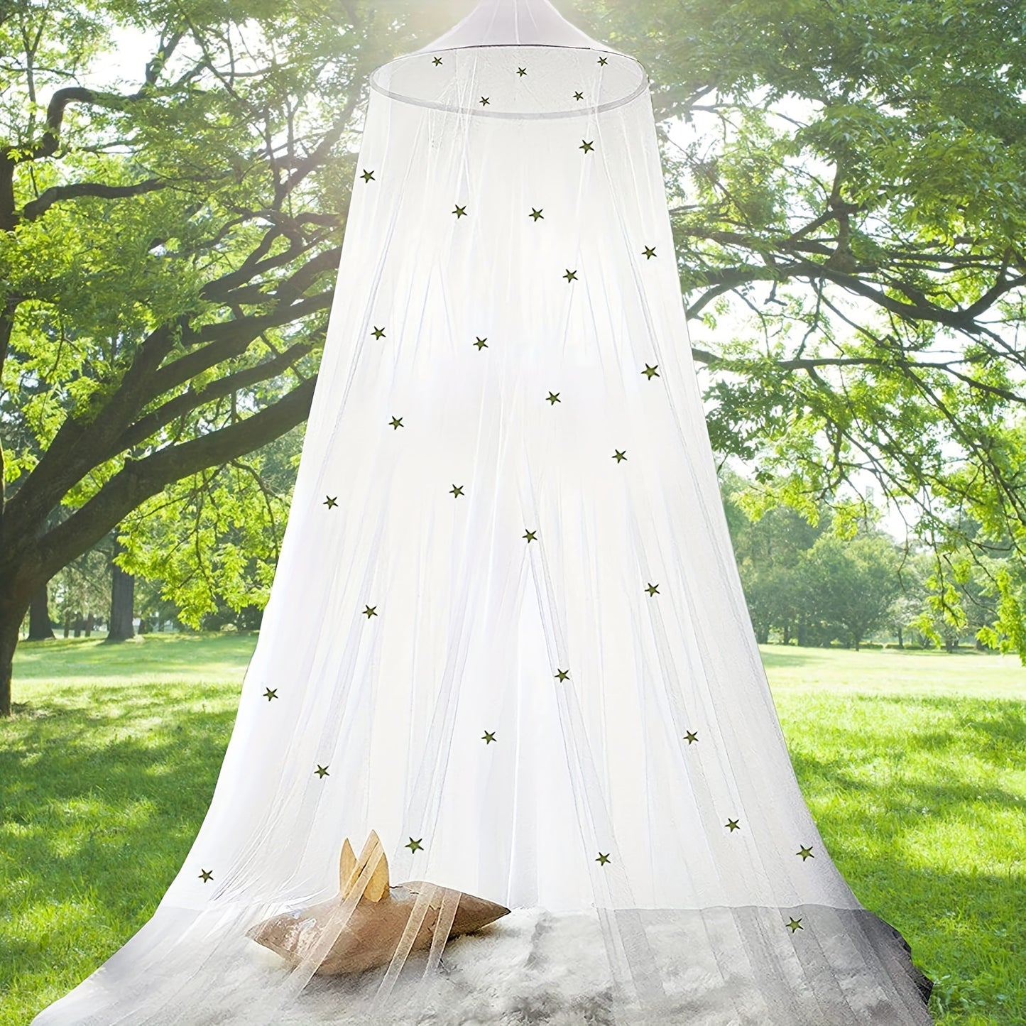 Princess-themed king size mosquito net canopy with star pattern, suitable for all ages. Perfect for cribs and adult beds, also available in twin size. Hand wash only.