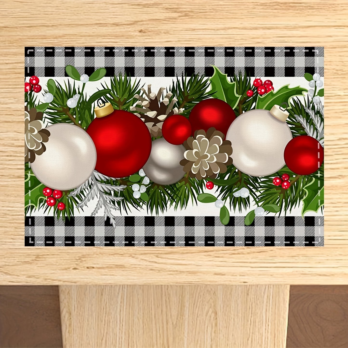 Farmhouse style Christmas placemats in red and black buffalo check plaid set of 4, measuring 30.48x45.72cm.