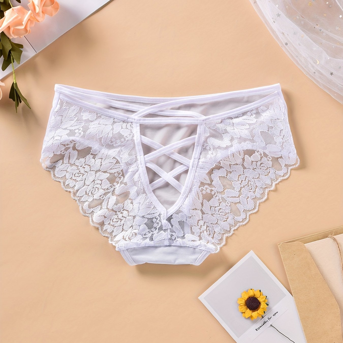 Comfortable back cross strap hipster panties with hollow mesh design - women's lingerie & underwear.