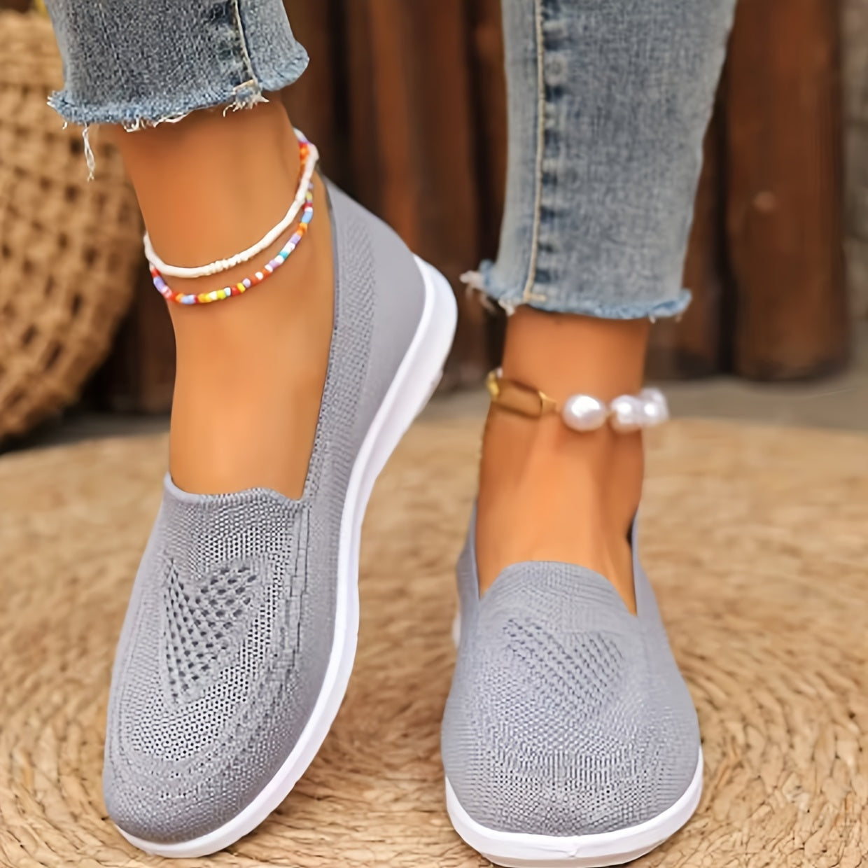 Women's slip-on sneakers are lightweight and breathable with PVC sole and fabric lining. Perfect for all seasons, available in multiple colors.