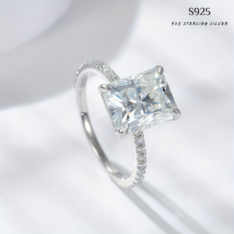 Classy 4CT Moissanite Engagement Ring crafted in S925 Sterling Silver, featuring September Birthstone. Ideal for celebratory occasions and festivities, this exquisite piece exudes luxury and elegance, perfect for sealing your engagement.