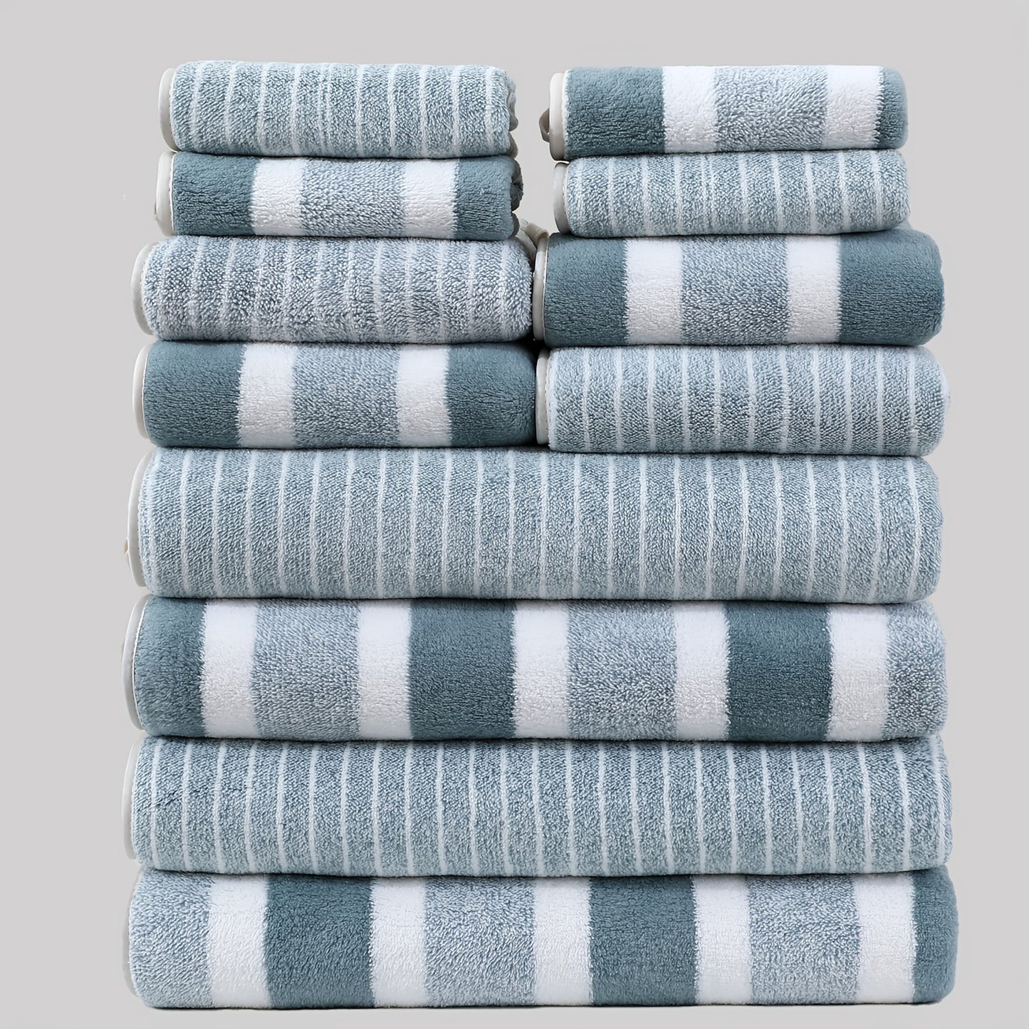 Set of 12 soft and thick microfiber towels ideal for home bathroom, quick-dry absorbent, 85% polyester, 15% nylon, 300gsm, woven wash cloths.