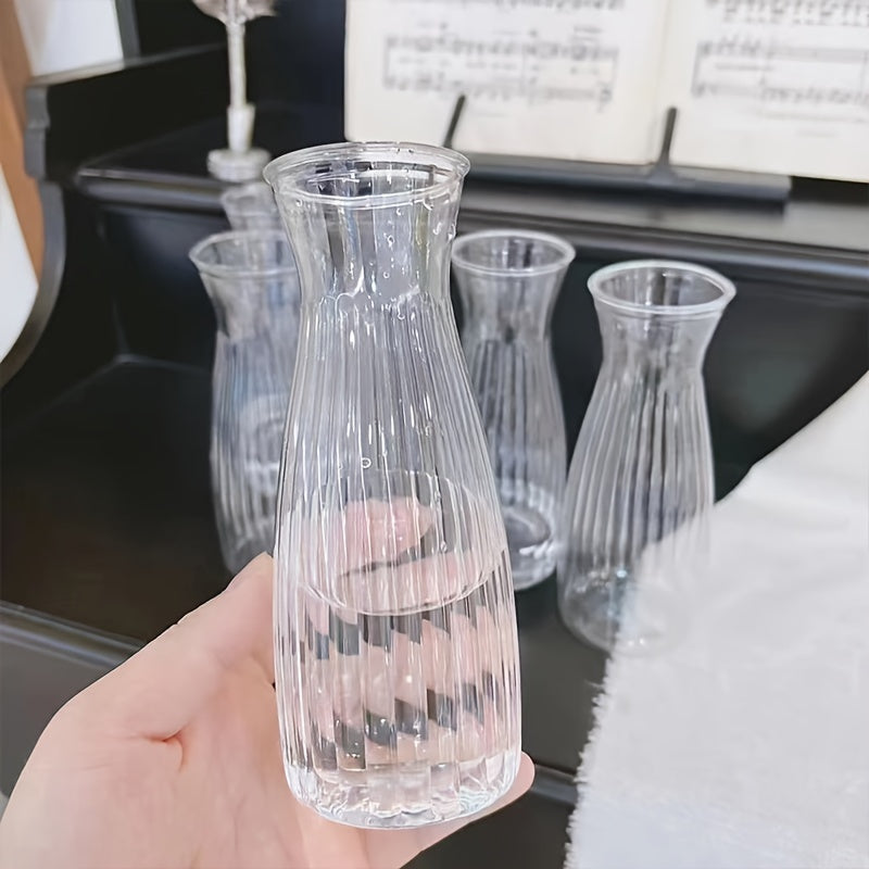 Boho style plastic vase, clear cylinder shape, no electricity required for home decor.