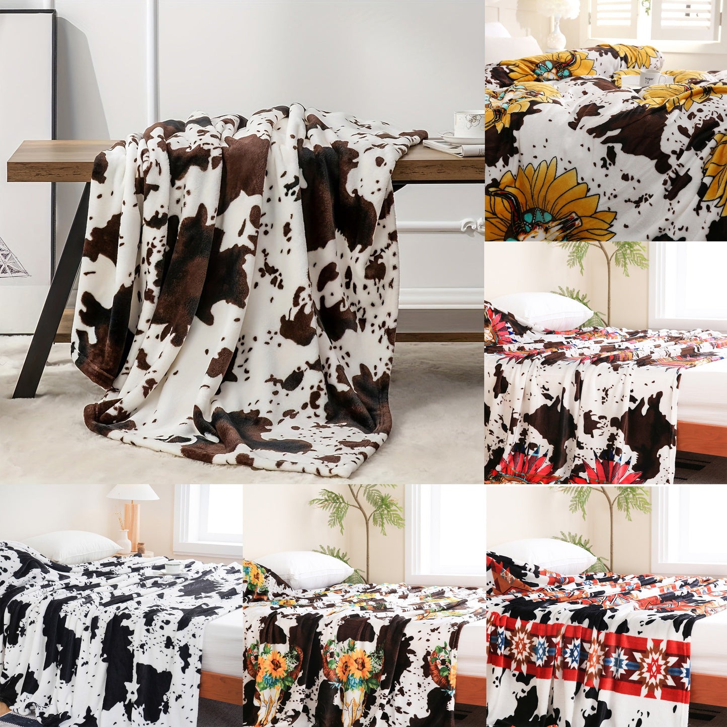 Get cozy with this soft and warm cow print blanket. Perfect for adding a touch of whimsy to your sofa, couch, or bed, this lightweight throw is made from plush flannel fleece. It's a great gift idea for any cow lover and perfect for all seasons.