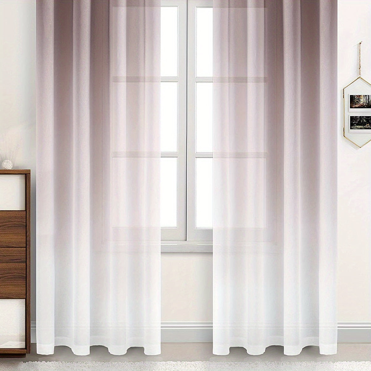 One Simple Gradient Sheer Curtain and One Printed Curtain Set for Rod Pocket Window Treatment in Bedrooms, Offices, Kitchens, Living Rooms, Studies, and Home Decor