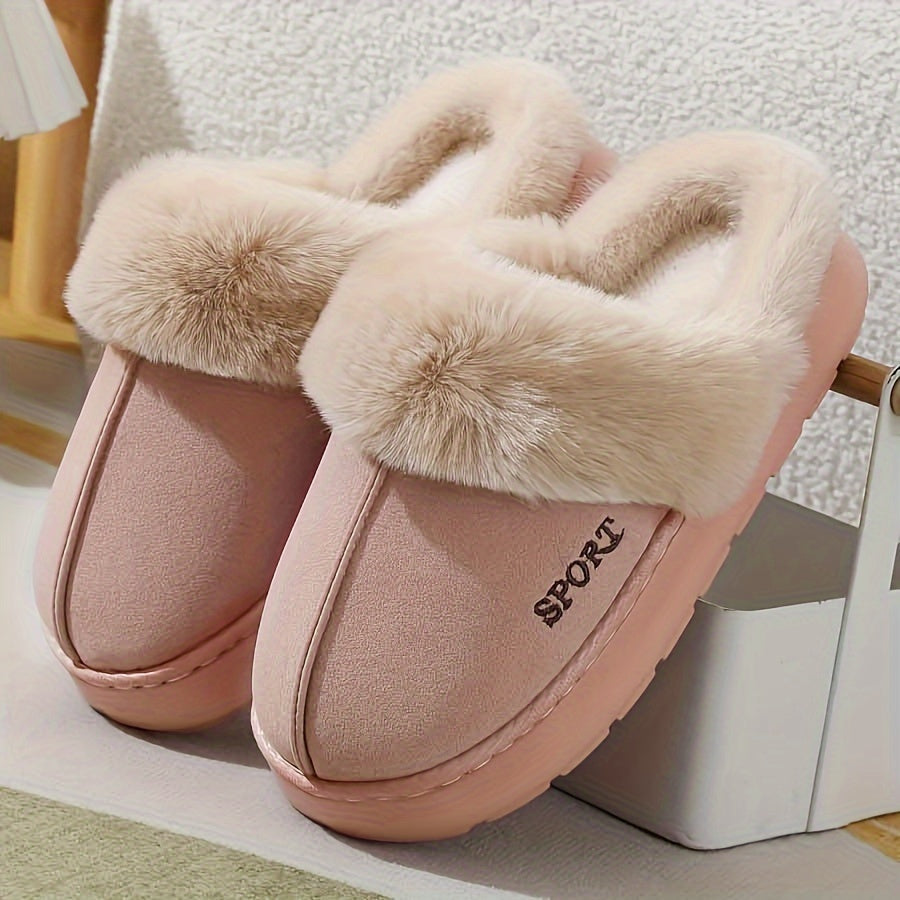 Winter season faux deer velvet slippers with sporty style, hand washable.