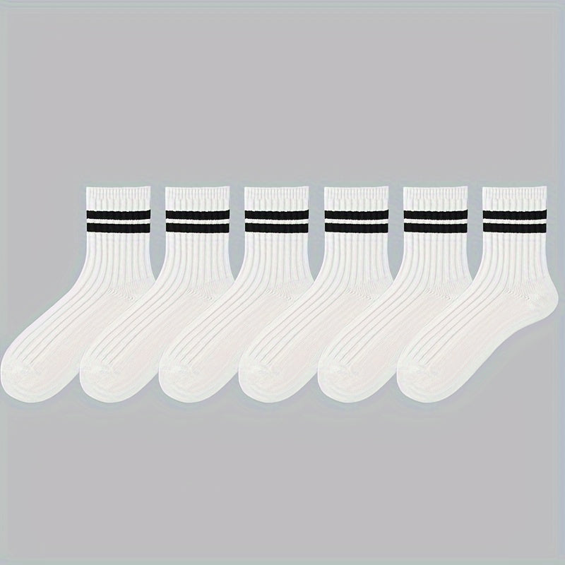 6 pairs of men's crew socks, breathable and sweat-absorbing, suitable for all seasons.