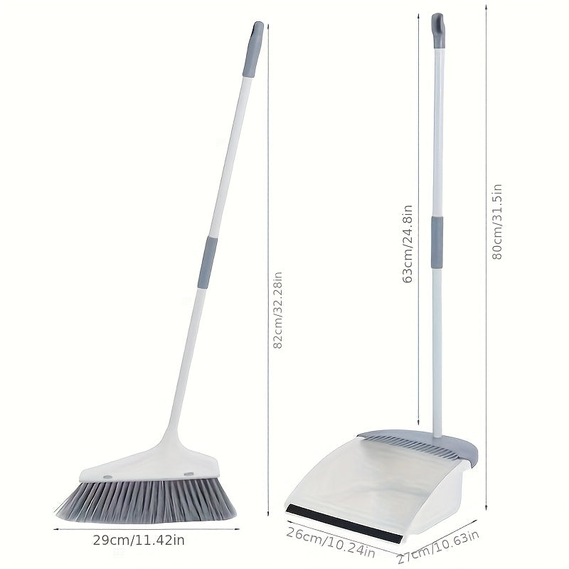 One durable set of household cleaning tools including an 80cm high sweeping broom and a long-handled dustpan. The creative dustpan features comb teeth for easy cleaning. Perfect for use in homes, offices, schools, dormitories, and as back-to-school