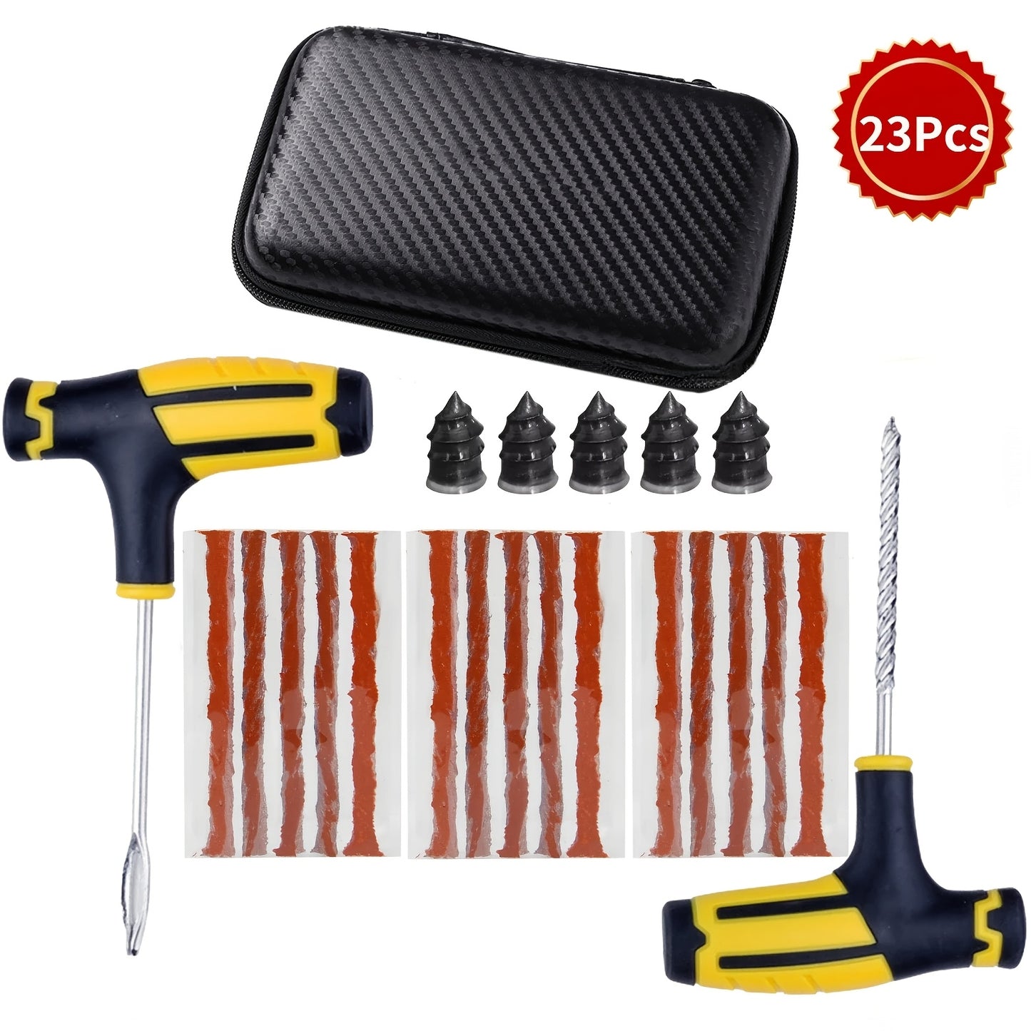 Tire repair kit for cars and motorcycles with easy puncture fix and durable metal tools.