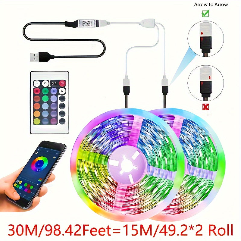 39.62m RGB 5050 DIY LED Tape Light, USB Flexible Ribbon Diode Strip for TV Backlight Room Decoration.