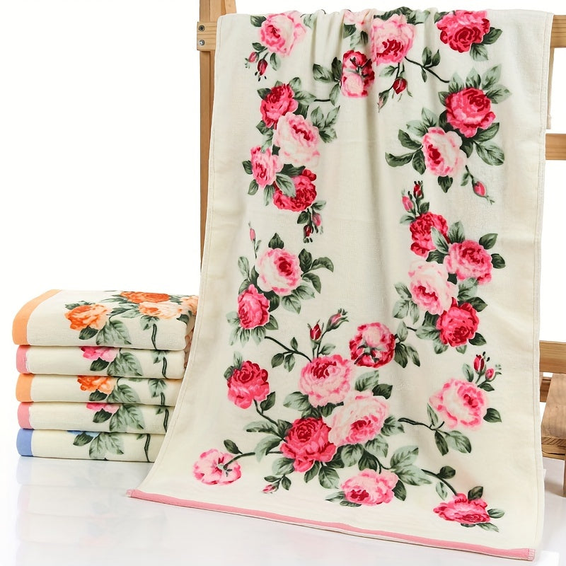 1/3 Floral Pattern Cotton Hand Towels, Soft and Absorbent for Home Bathroom, 73.66*34.04cm.