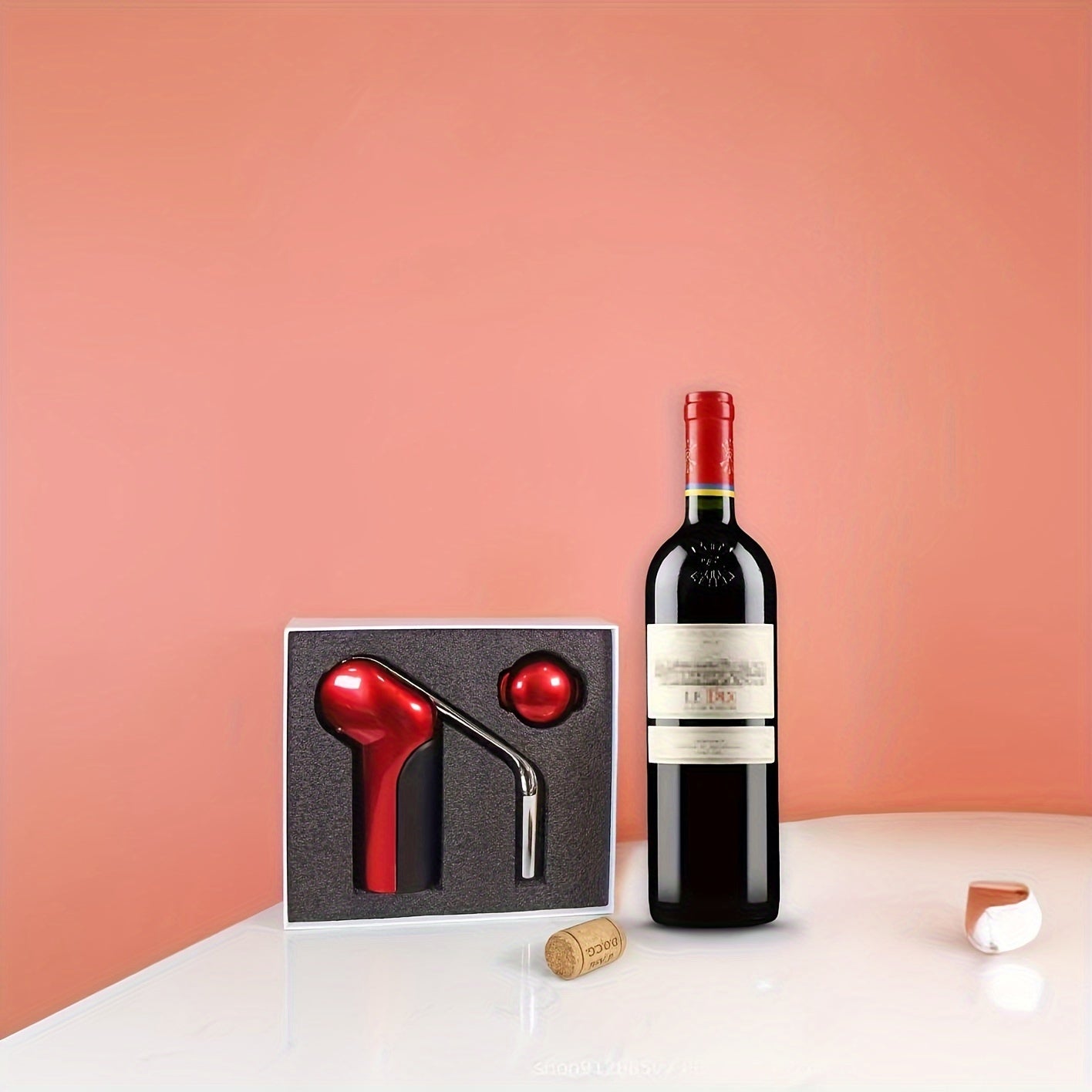 Red ABS wine bottle opener featuring a paper cutter, manual lever design. This festive kitchen tool is perfect for celebrating Christmas, Thanksgiving, Valentine's Day, Easter, and Halloween.