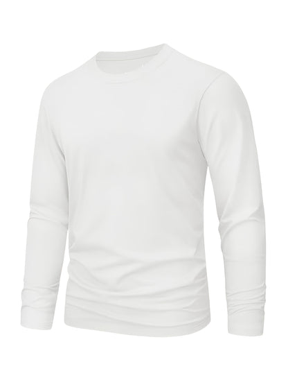 3 Men's Long Sleeve T-Shirts in Black, Beige, Gray - 100% Cotton, Breathable, Casual for Spring & Autumn