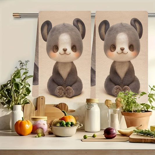 Pair of 2 Kitchen Towels with Ultra-Soft Feel, Adorned with Adorable Animal-Inspired Plush Design. These Dish and Hand Towels Are Super Absorbent, Ideal for Holiday Decorating, Easy to Clean in the Washing Machine, and Size 40.64X60.96 cm.