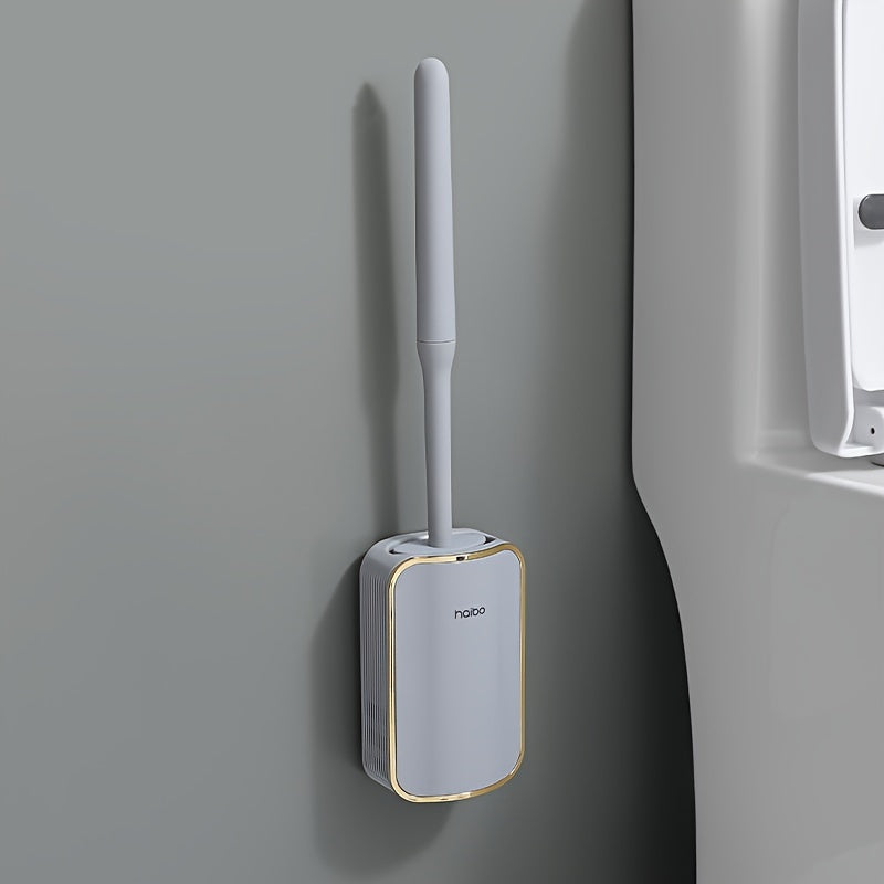 New durable ABS+PP+TPR brush head with extended handle, wall-mounted installation, includes toilet brush holder and base.