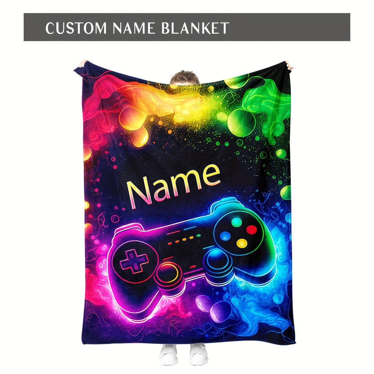 Stay warm and cozy with the 1pc CozyCraft Customizable Gaming Controller Pattern Throw Blanket. Made from lightweight flannel, this blanket is soft, warm, and allergy-free. With a digital print design, this versatile blanket is perfect for using on the