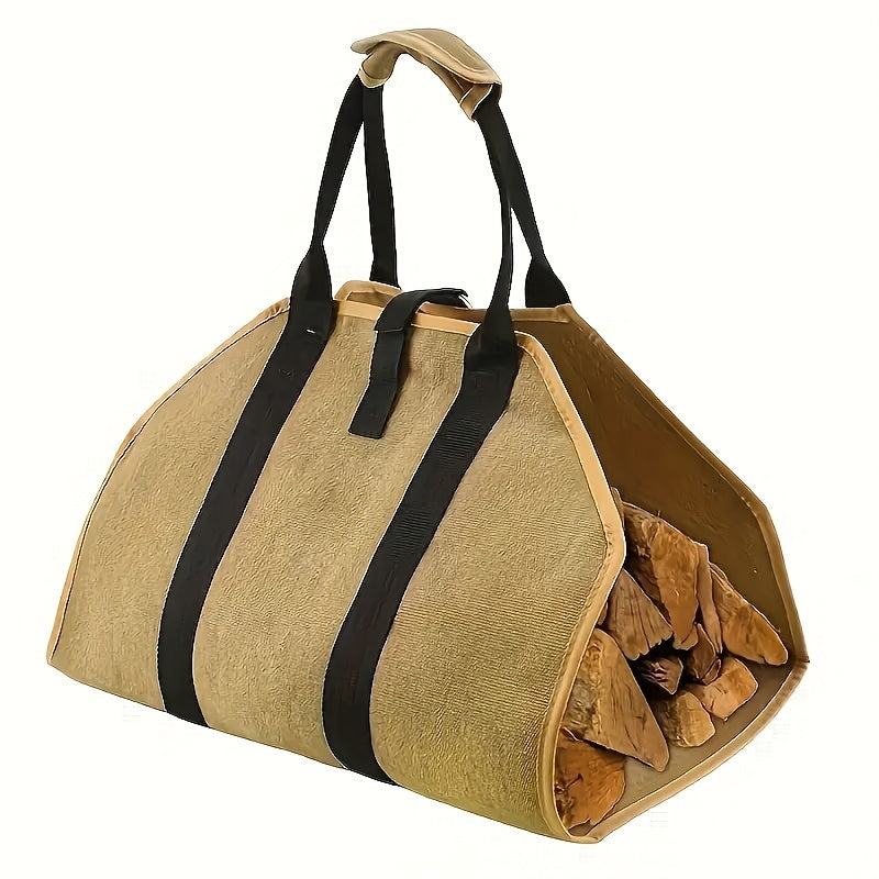 Durable Fabric Firewood Carrier Bag with Handles, Collapsible Log Tote, Ideal for Kitchen Camping Travel and Outdoor Heating, Fireplace Accessory