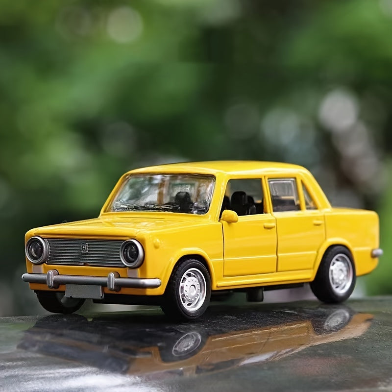 1:36 Scale Yellow Alloy Die-Cast Car Model with Double Opening Doors, Chrome Accents - Manual Operation, Ideal Toy Display Piece for Boys, Cute Car Accessories