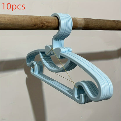 10 to 20 pieces of plastic hangers for storing youngsters' clothes. These durable anti-slip hangers can also be used as clothes drying racks, perfect for household storage organization in the bathroom, bedroom, closet, wardrobe, home, dorm, and more.