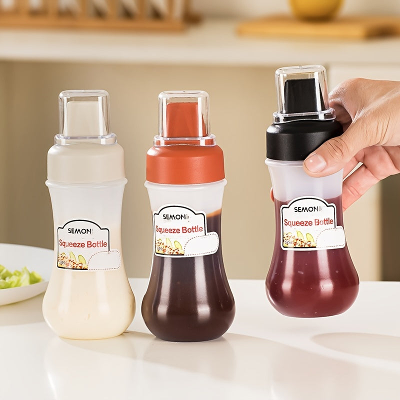 Plastic squeeze bottle for sauces - hand wash only, PVC free, food-grade kitchen dispenser for condiments like salad dressing, ketchup, honey, and jam. Ideal for home use.