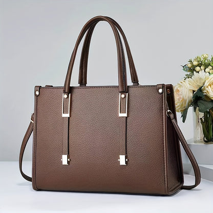 Elegant tote handbag for women with large capacity, solid color, and versatile style.