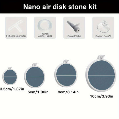 Nano bubble plate for fish tank with low pressure to oxygenate water.