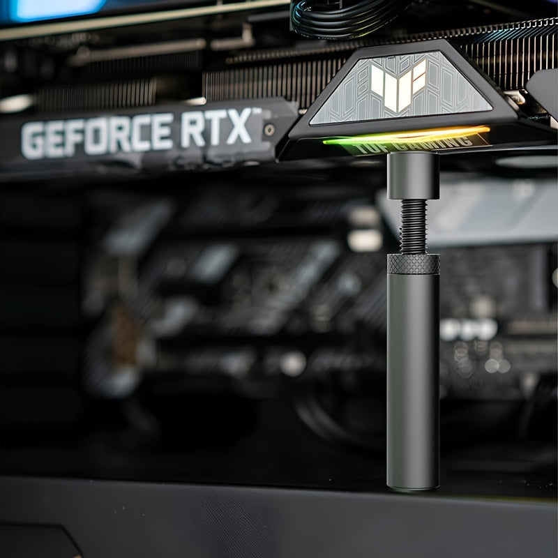 Adjustable magnetic GPU holder for PC, no power needed.