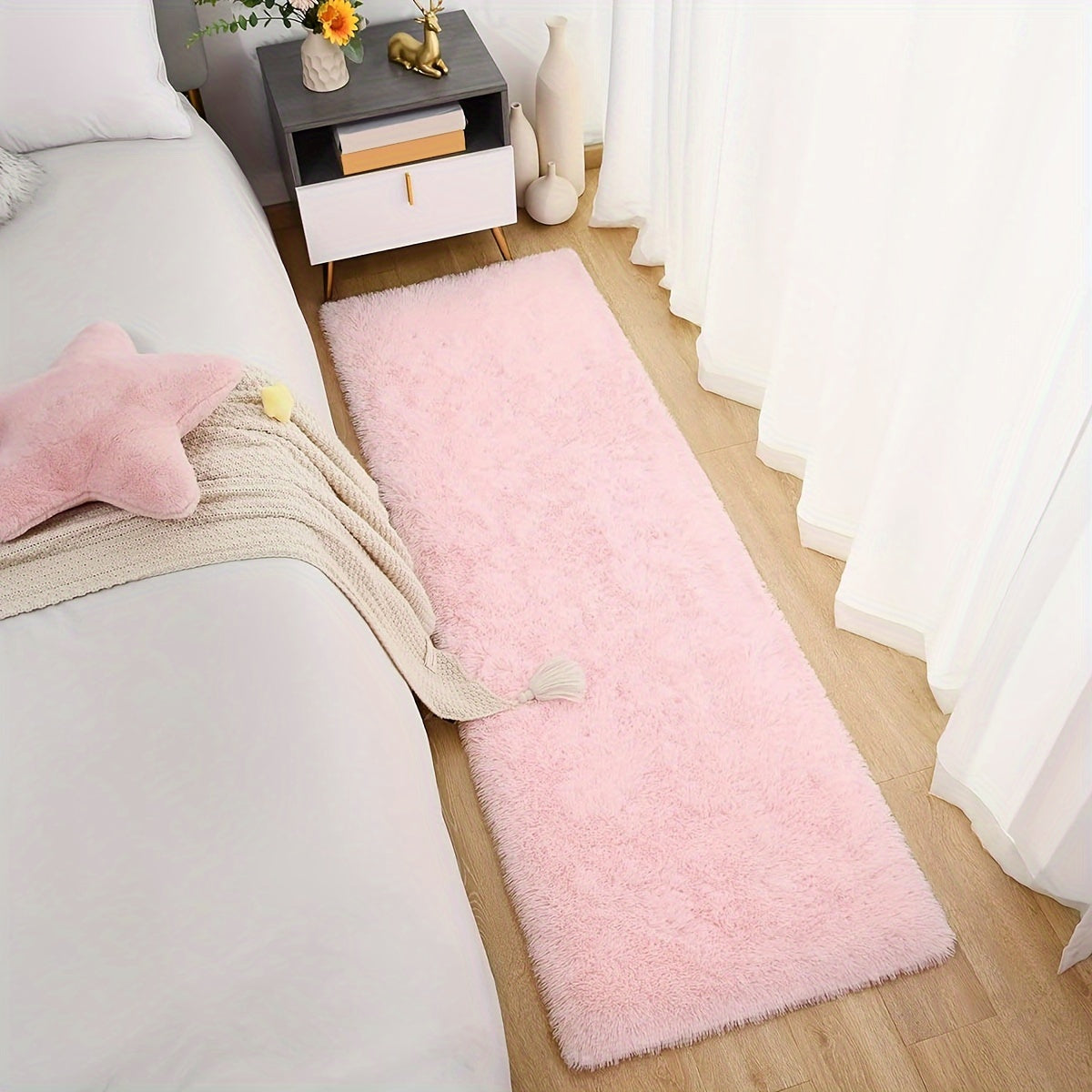 Luxurious Pink Shaggy Area Mat - Soft and Absorbent Mat for Bedroom and Living Room Decor, Polyester Material, Non-Slip, Machine-Made, Perfect for Any Holiday, Living Room Rug