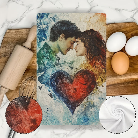 Set of 2 Ultra Soft Kitchen Towels Featuring Dreamy Love Theme and Vibrant Watercolor Illustration. These Highly Absorbent Dish Hand Towels are Machine Washable and Measure 40.64x60.96 cm. Perfect for Holiday Decor and a Must-Have Addition to Your