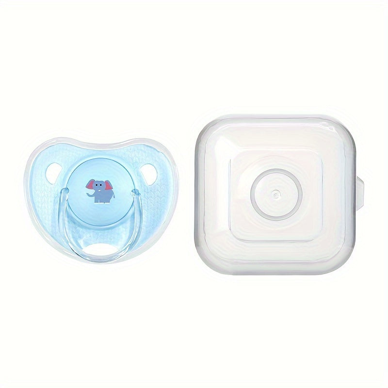 Silicone pacifier for newborn babies designed in a cartoon pattern of a thumb shape, suitable for soothing toddlers, with a PP storage box included.