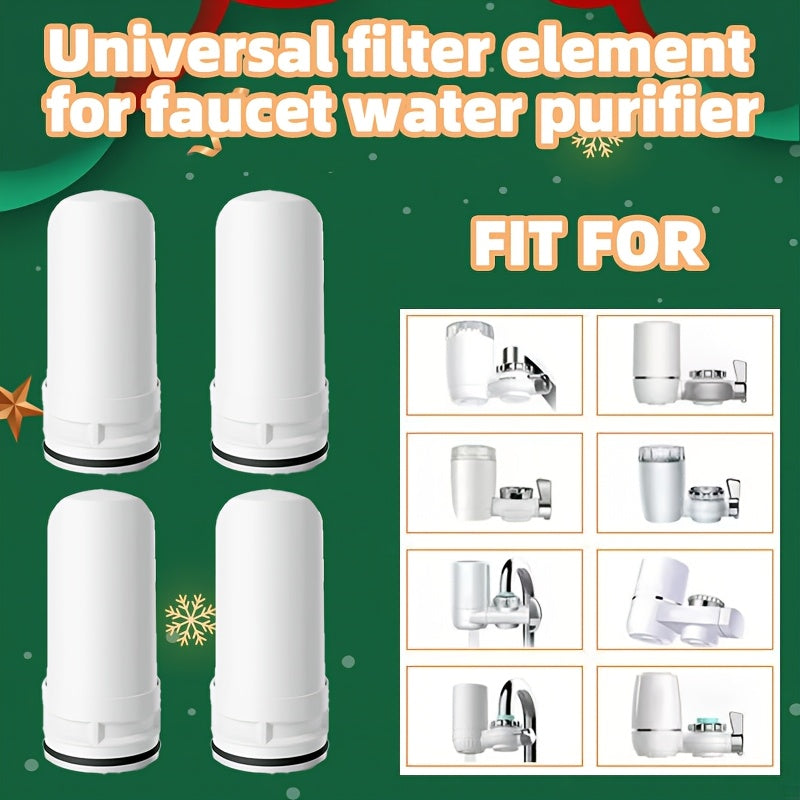 4-Pack of Faucet Water Filter Cartridges: Compatible with Most Tap Filters, Removes Chlorine Taste & Impurities, Made of Ceramic & Plastic Material, Lasts 6 Months