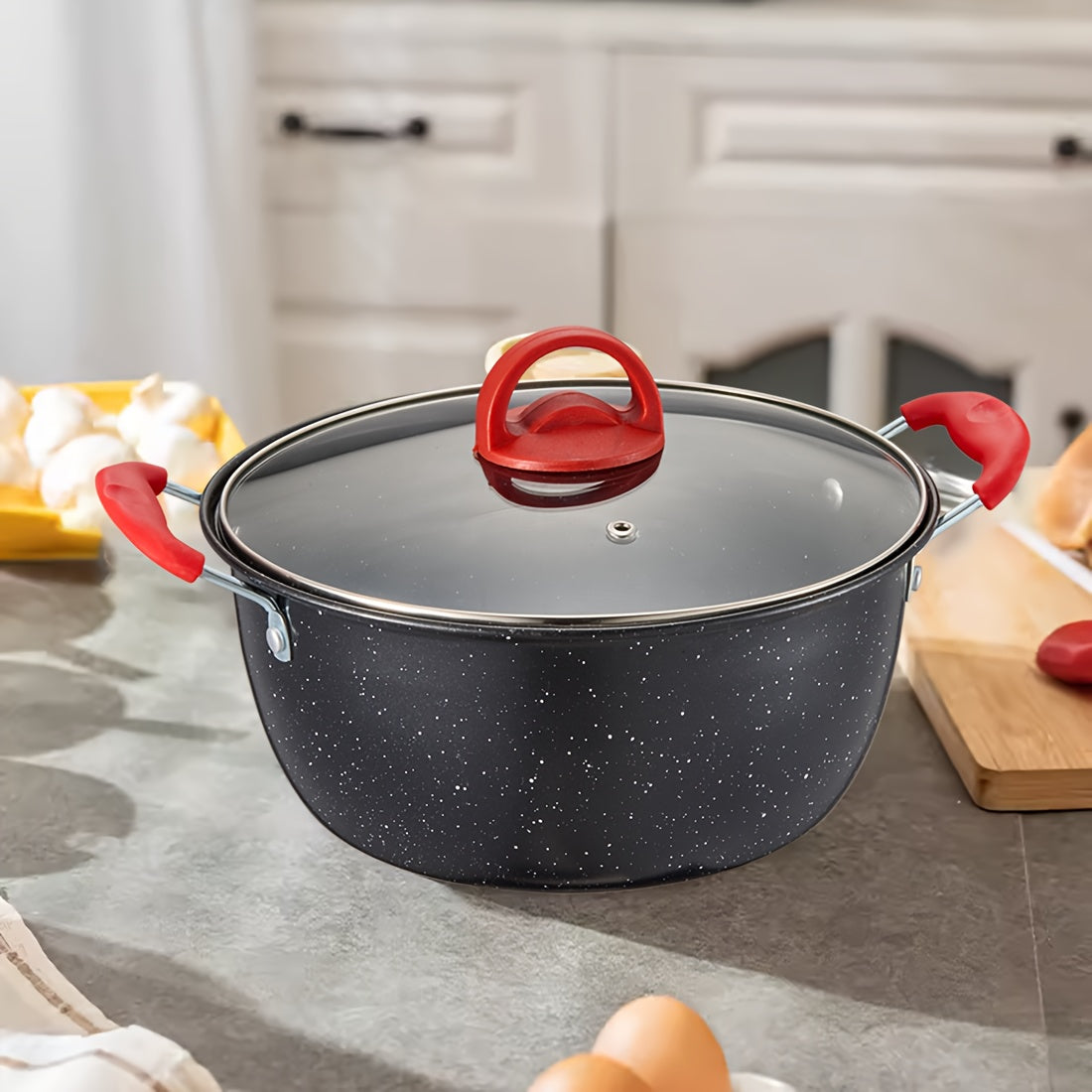 3-piece Cast Iron Cookware Set - Includes Non-Stick Soup Pot with Glass Lid and Frying Pan. Resistant to Rust and Scratches, Perfect for Outdoor and Holiday Gatherings. Requires No Electricity or Batteries.