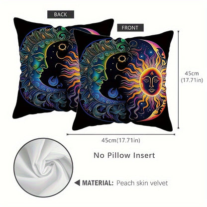 Sun and Moon throw pillow cover - 44.96x44.96 cm, cosmic art design, zippered polyester square case, contemporary style, machine washable, no insert