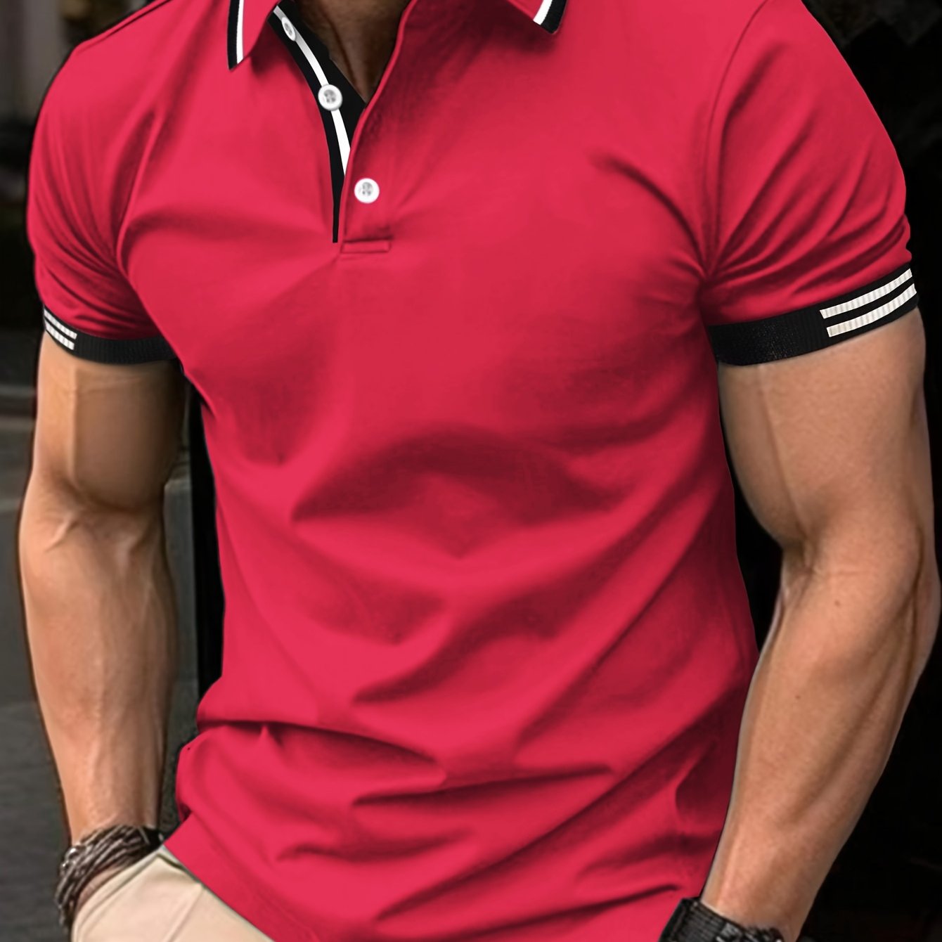 Men's striped polo shirt, comfortable and breathable casual style.