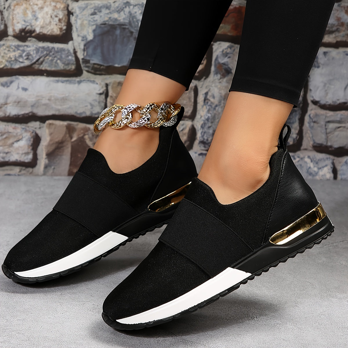 Women's solid color casual sneakers with soft sole platform slip-on design for comfortable daily wear.