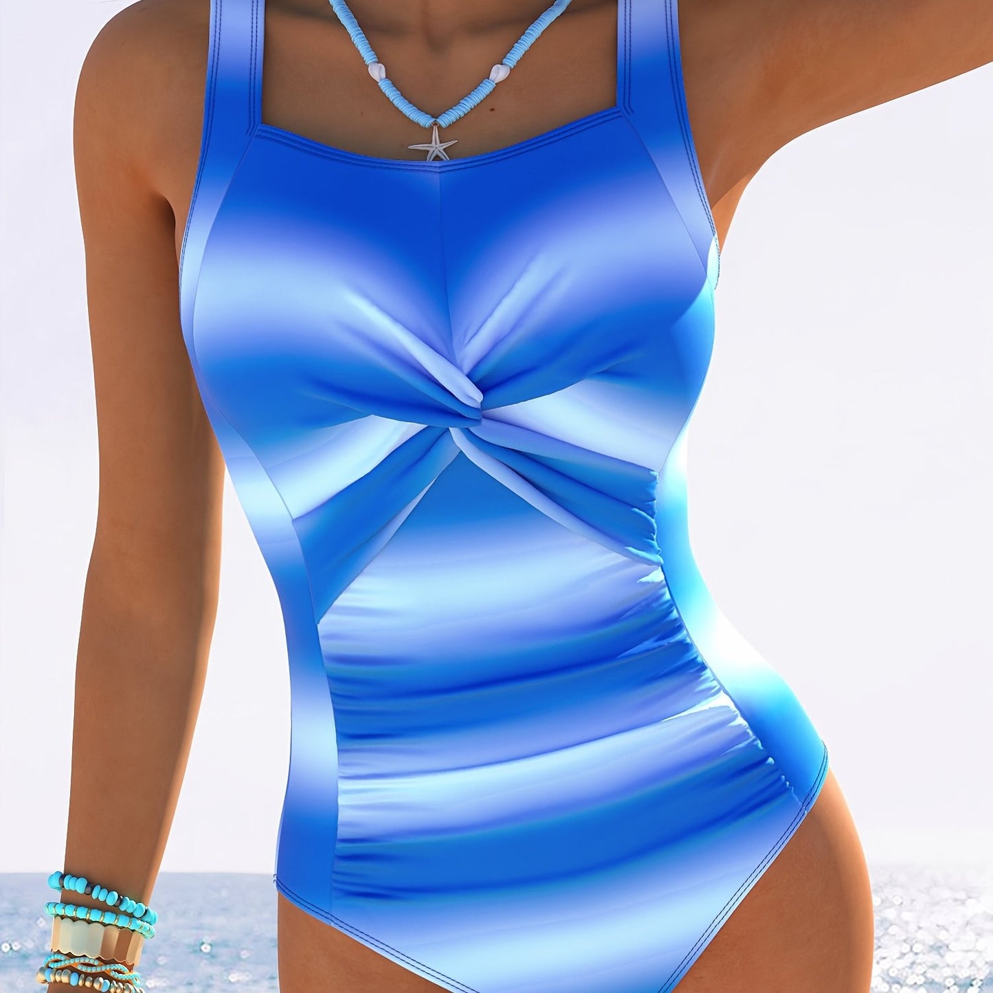 Sporty style women's one-piece swimsuit with high elasticity and striped knit polyester fabric.