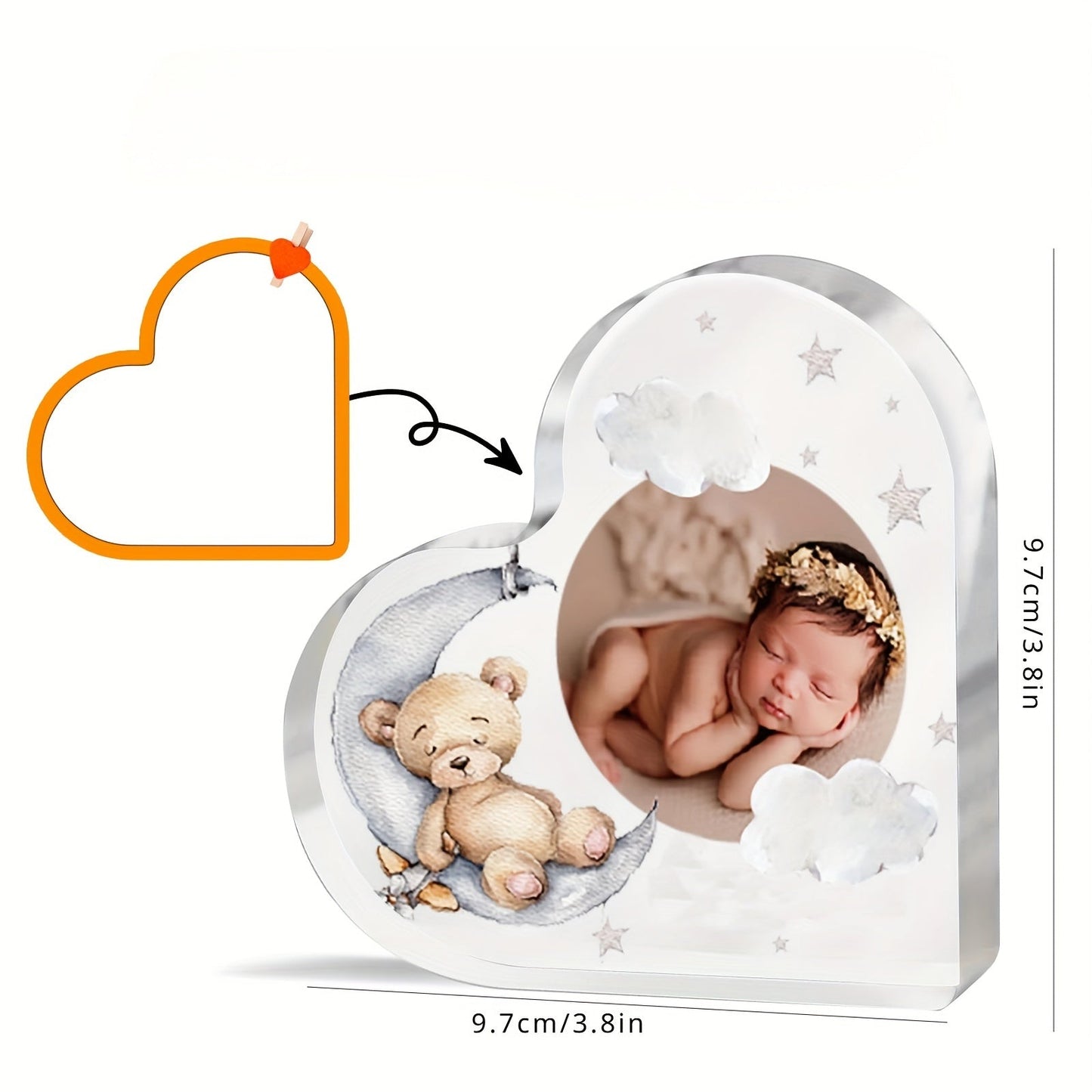 Add a personal touch to your child's room with a Custom Acrylic Heart Plaque featuring a cute bear design. This personalized photo love sign makes a perfect keepsake gift for your son or daughter.