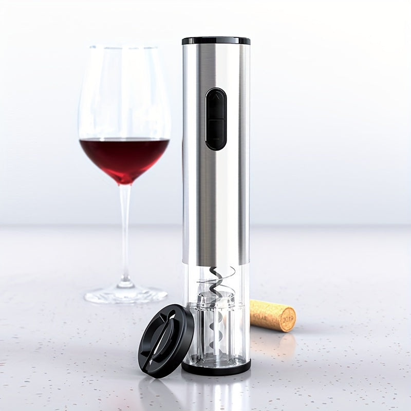 Cheer Moda Sleek Stainless Steel Electric Wine Opener for effortless wine opening. Includes spiral drill and works with AA batteries (not included). Perfect bar accessory measuring 4.57cm x 22.35cm.