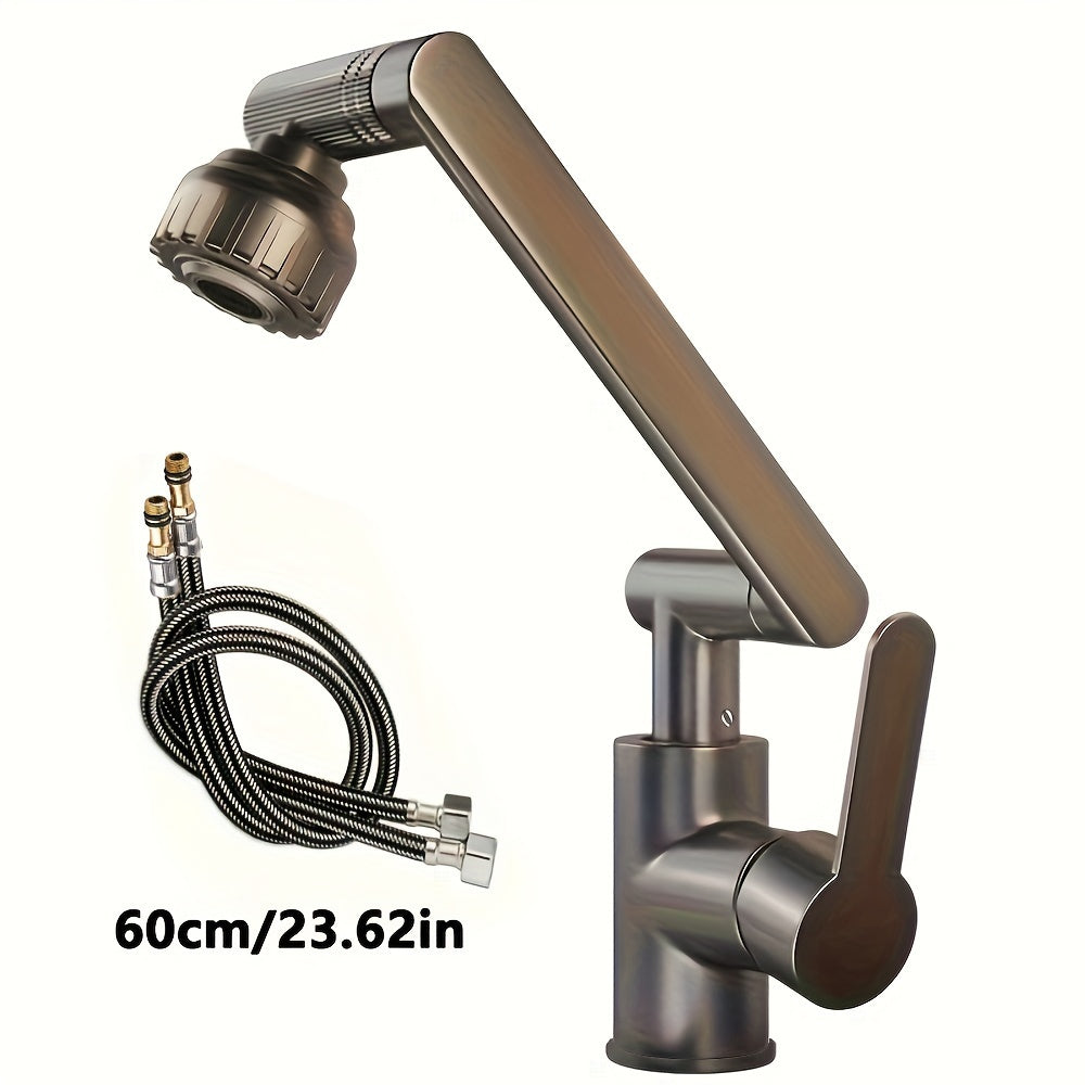 Modern Robotic Arm Faucet Set with 360° Adjustability, Single Hole Deck Mount. Includes Hot and Cold Spout Diverter, Eco-Friendly Paint Finish and Water Intake Pipe. Ideal for Kitchen and