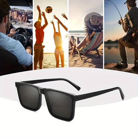 Mens' black square polarized fashion glasses for outdoor travel and driving.