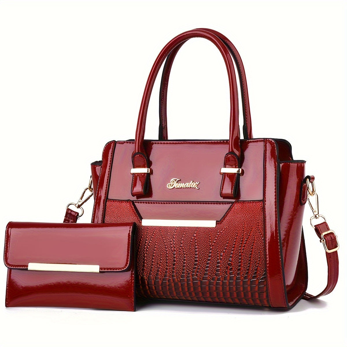 Women's Bag Set: Classic Solid Color Shoulder Bag with Top Handle and Clutch Purse