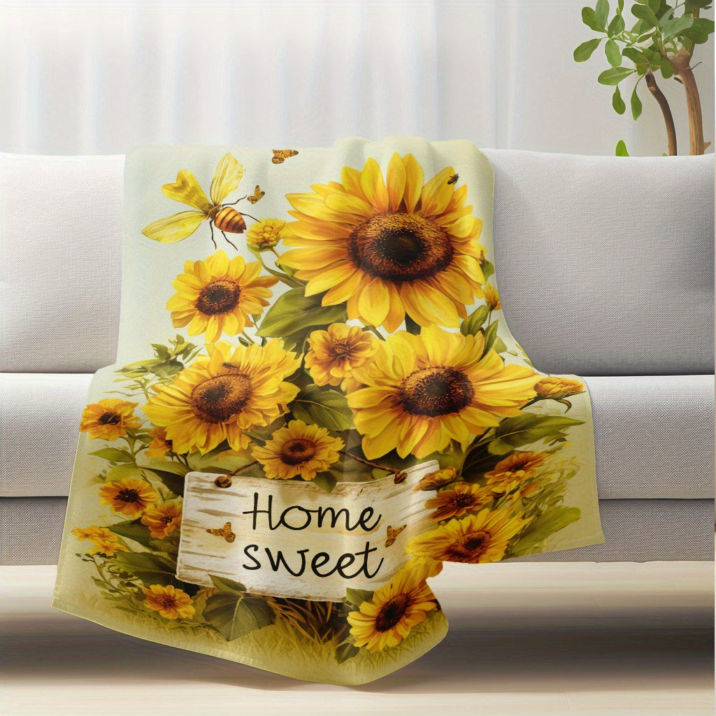 Cozy Sunflower Bouquet Throw Blanket - Made from Lightweight Flannel Fleece for Soft and Warm Comfort. Perfect for Home, Office, Camping, and Travel. Easy to Clean in the Washing Machine. Features a Beautiful Digital Print Design that is Tear Resistant