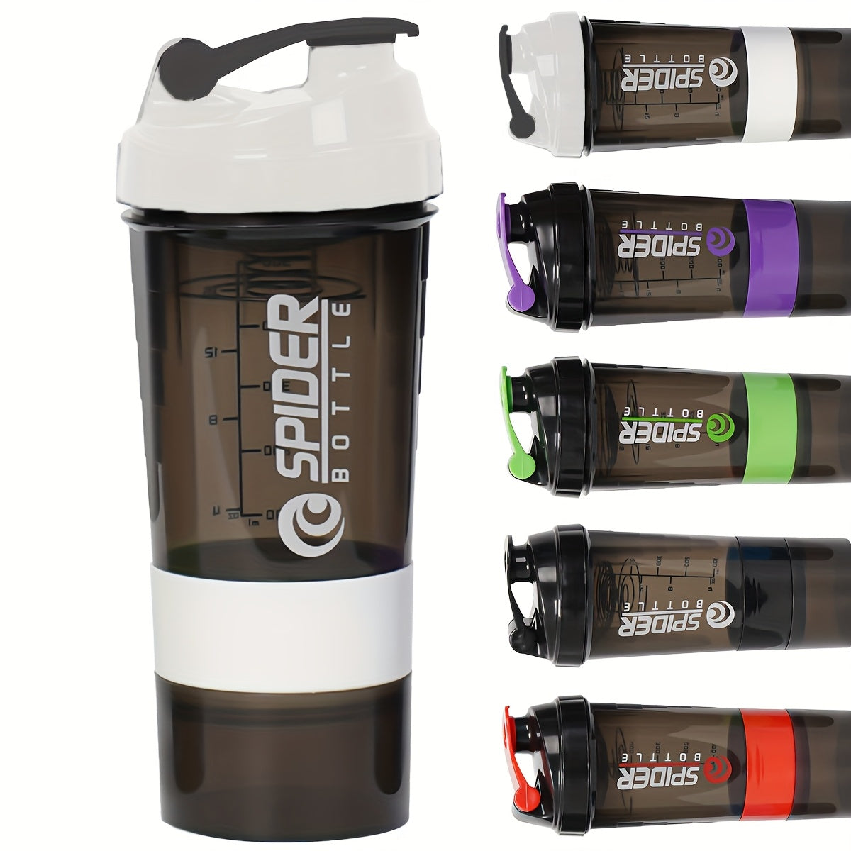 A 500ml protein shaker bottle with layered storage, portable, leak-proof design, and mixing ball. Perfect for gym workouts, weightlifting, and outdoor activities. Ideal for giving as holiday gifts to friends.