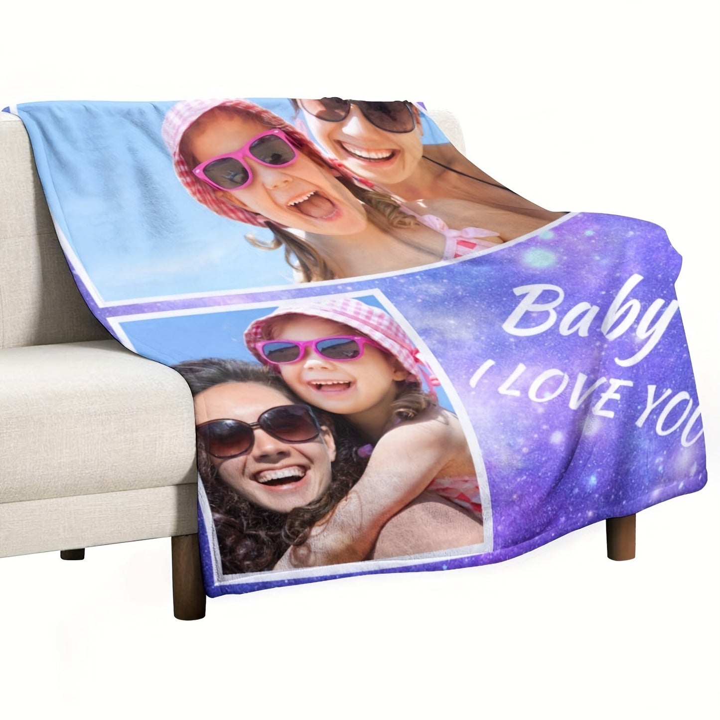 Machine washable purple personalized flannel throw custom photo blanket.