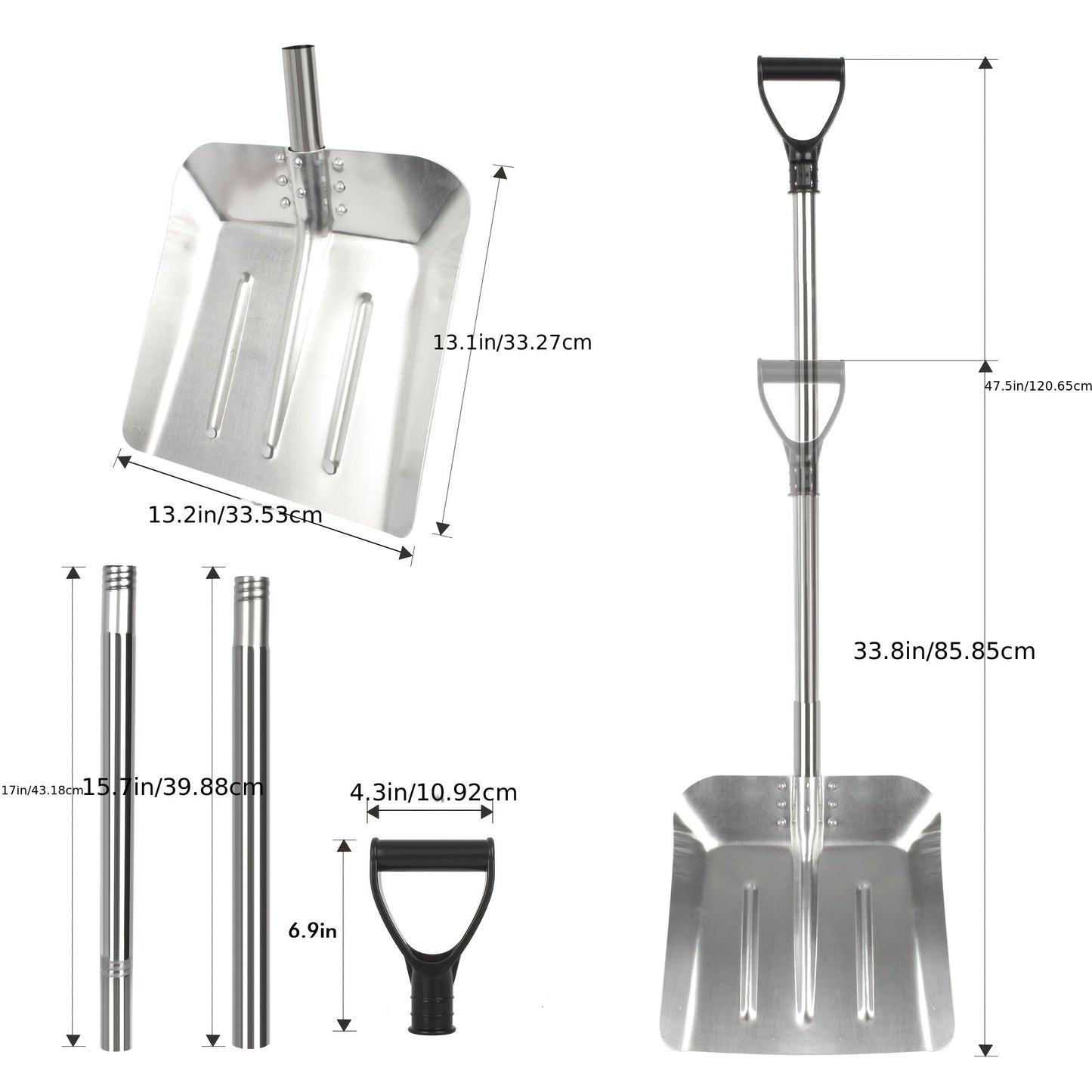 Долговечная алюминиевая снежная лопата 88,9 см с регулируемой длинной ручкой, складная металлическая снежная лопата для улицы, сада, патио, автомобиля, удаления снега зимой