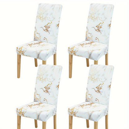 4-6 Milk Chair Slipcovers with Marble Texture Print, Elastic, for Dining Room, Restaurant, Kitchen, Home Decor.