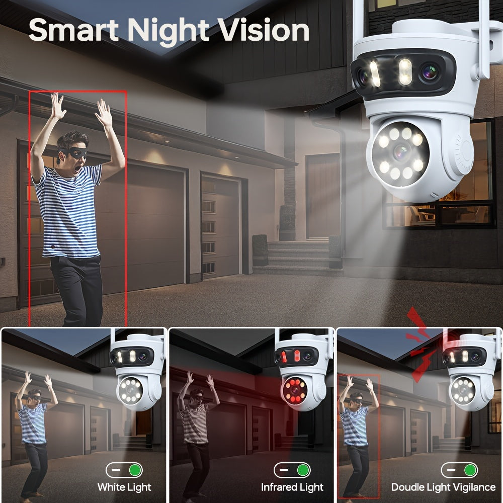 The ZHXINSD Triple Lens Outdoor Security Camera features wireless connectivity, color night vision, and auto tracking capabilities. With 2.4G WiFi compatibility, app control, and USB power supply, it is an essential home surveillance system.