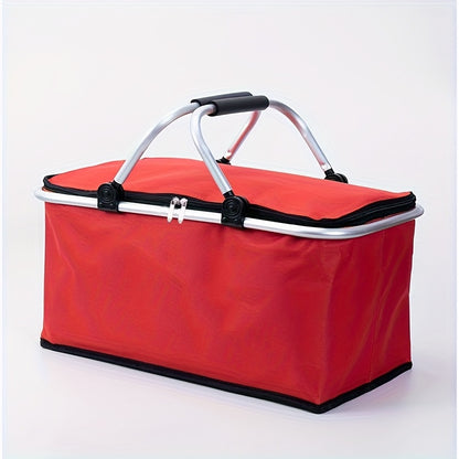 Foldable insulated picnic bag with handle for outdoor travel, in black nylon.