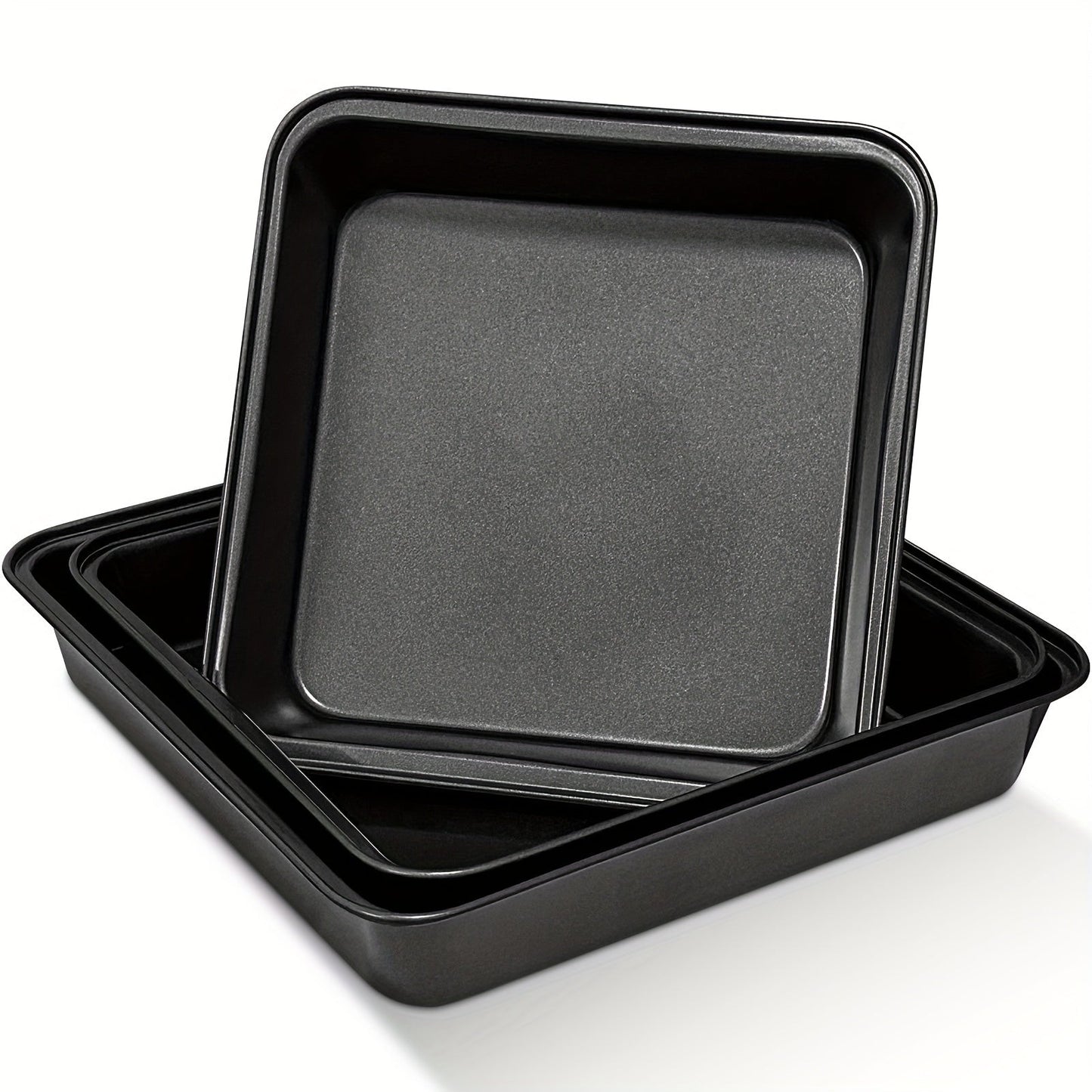 Set of 3 Non-Stick Square Cake Pans with Wide Handles, 5cm Deep - Dishwasher Safe, Ideal for Brownies & Noodle Cakes, Compatible with Induction Cooktops.