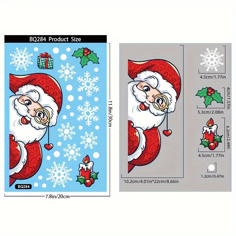 Decorate your windows for Christmas with Santa and snowman cartoon decals, featuring electrostatic adhesive for easy application. Perfect for adding holiday charm to your home decor.